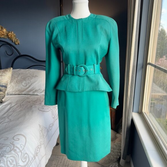 Vintage Teal Green 90s Power Skirt Suit - Picture 3 of 15